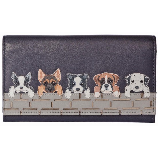 Mala Leather BF Dogs on Wall Flap Over Purse - Black