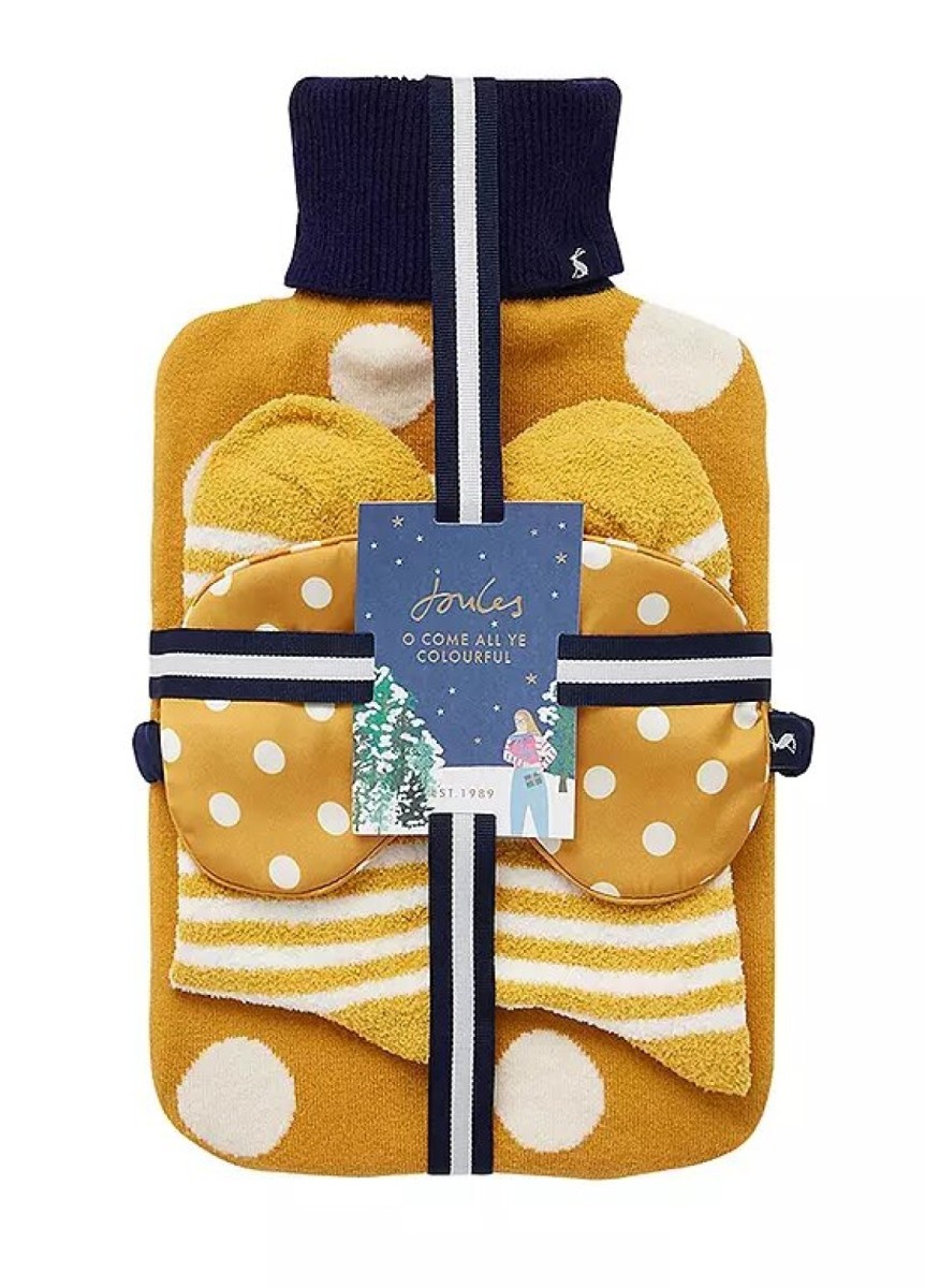 Joules Cosydale Hotwater Bottle, Sock & Eyemask Set Antique Gold Spot Flagship Boutique