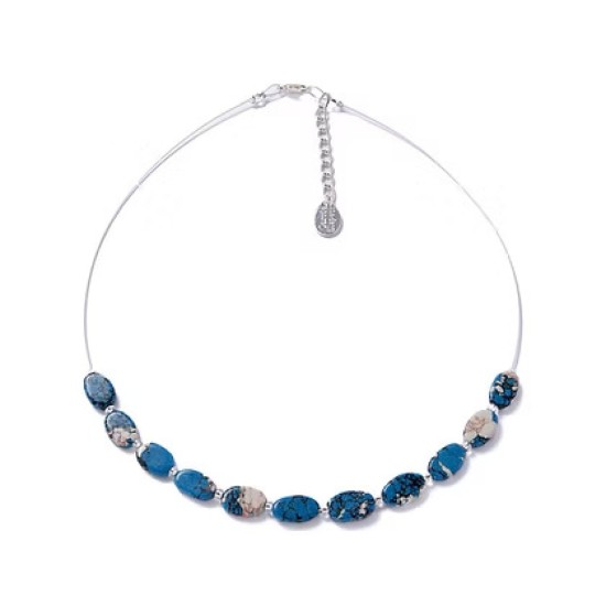 Carrie Elspeth Marbled Ceramic Ovals Links Necklace - Cobalt - N1899