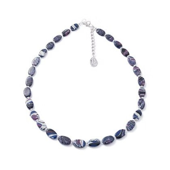 Carrie Elspeth Marbled Ceramic Ovals Full Necklace - Purple - N1896