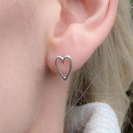 Carrie Elspeth Open Heart Earring Studs - Silver - ES010