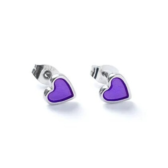 Carrie Elspeth Silver Heart Enamel Stud Earrings - Purple - ES064 