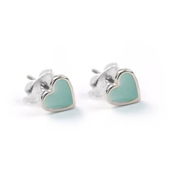 Carrie Elspeth Silver Plated Enamel Heart Stud Earrings - Aqua - ES046