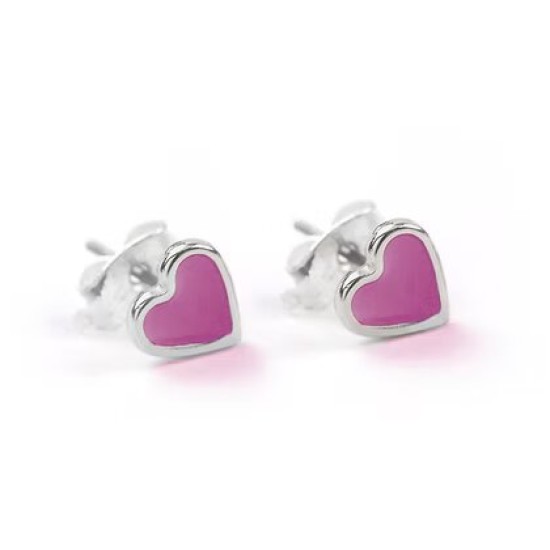 Carrie Elspeth Silver Plated Enamel Heart Stud Earrings - Cashmere Rose - ES041