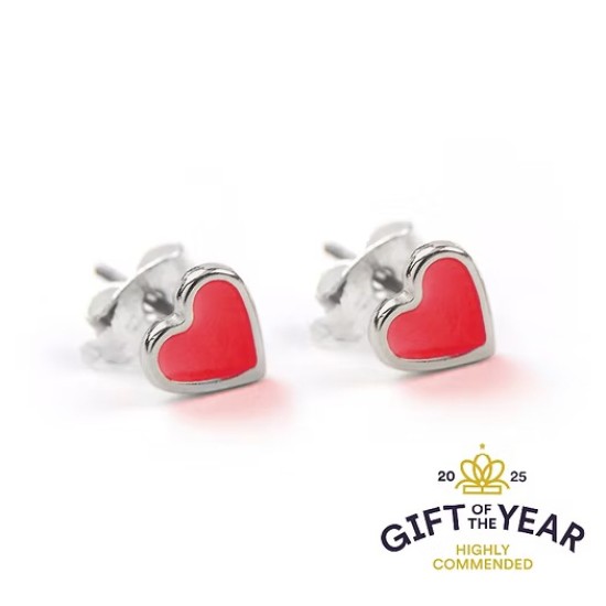 Carrie Elspeth Silver Plated Enamel Heart Stud Earrings - Fire Red - ES040
