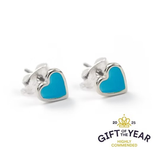 Carrie Elspeth Silver Plated Enamel Heart Stud Earrings - Light Blue - ES044