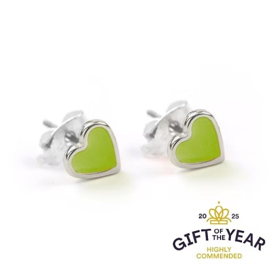 Carrie Elspeth Silver Plated Enamel Heart Stud Earrings - Lime - ES042