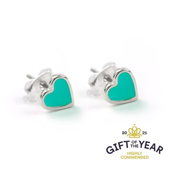 Carrie Elspeth Silver Plated Enamel Heart Stud Earrings - Teal - ES043