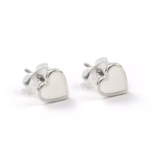 Carrie Elspeth Silver Plated Heart Enamel Stud Earrings - White - ES036