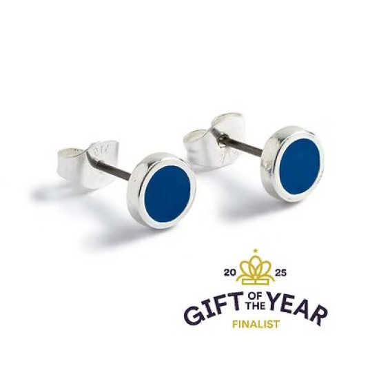 Carrie Elspeth Silver Round Enamel Stud Earrings - Blue - ES095