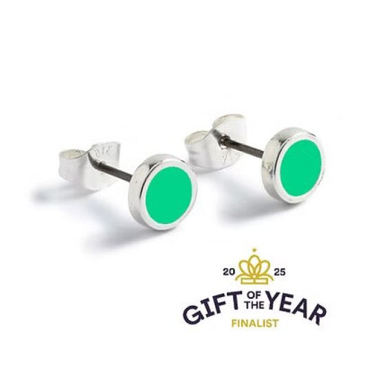 Carrie Elspeth Silver Round Enamel Stud Earrings - Jade - ES094