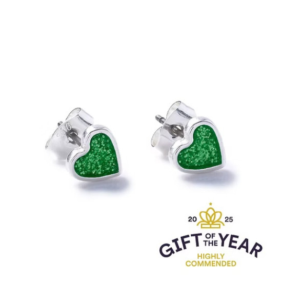 Carrie Elspeth Silver Sparkle Heart Earring Studs - Deep Green - ES109