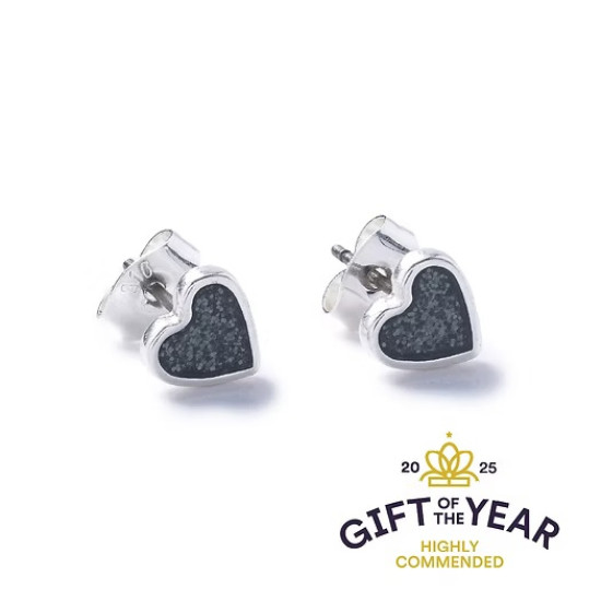 Carrie Elspeth Silver Sparkle Heart Earring Studs - Graphite - ES112