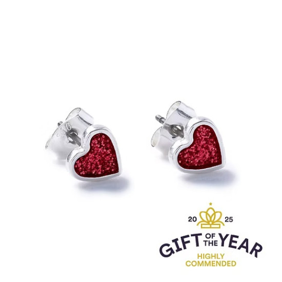 Carrie Elspeth Silver Sparkle Heart Earring Studs - Red - ES108