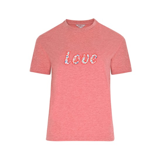Cath Kidston Ashbourne Ditsy Love Embroidered T-Shirt - Pink