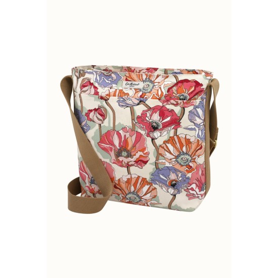 Cath Kidston Summer Poppy Midscale Zipped Messenger Bag - Cream
