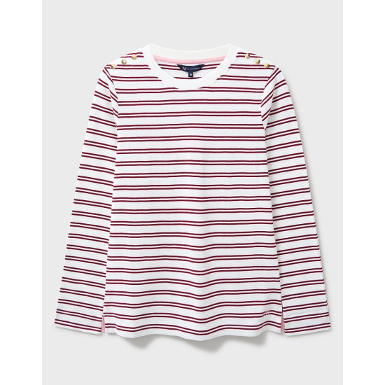 Crew Clothing Button Shoulder Ribbed Jersey Top in Red and White