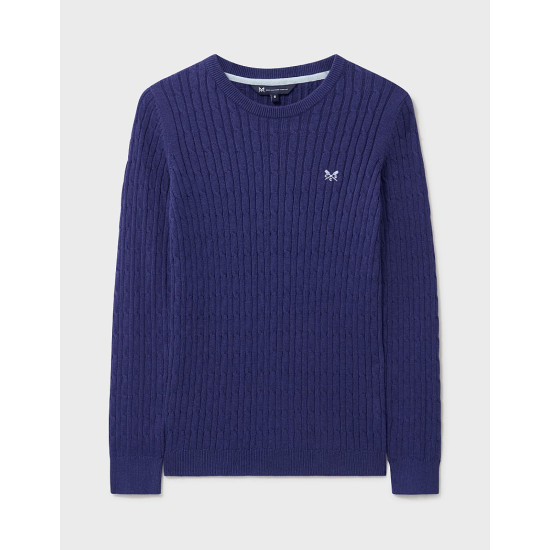Crew Clothing Cotton & Cashmere Cable Knit Jumper in Blue Marl