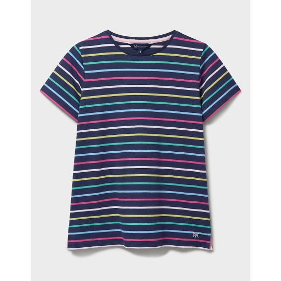 Crew Clothing Cotton Breton Tee in Navy Rainbow Stripe