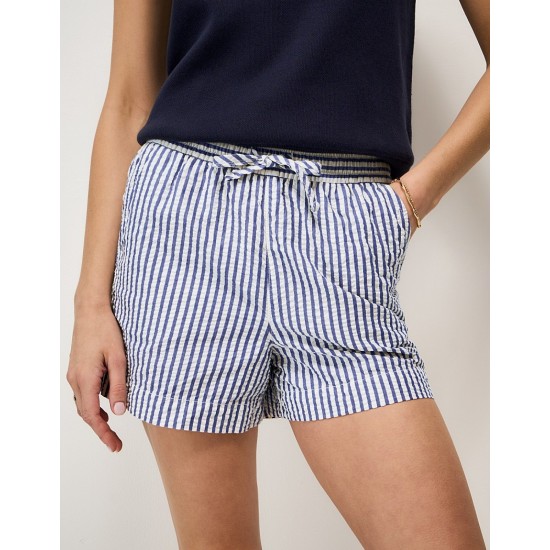 Crew Clothing Cotton Seersucker Shorts in White & Blue Stripes