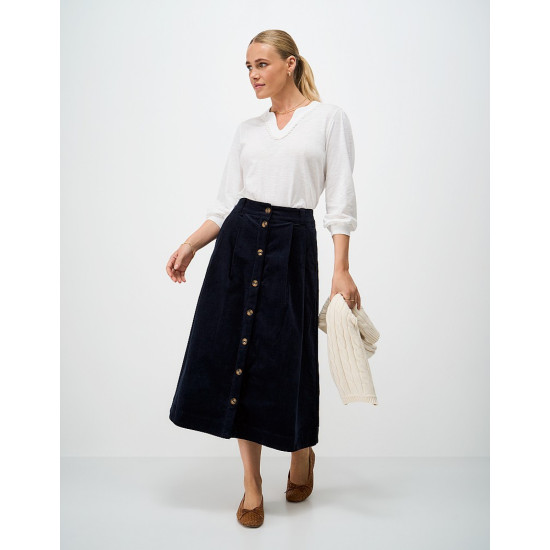 Crew Clothing Ella Cord Midi Skirt in Navy Blue