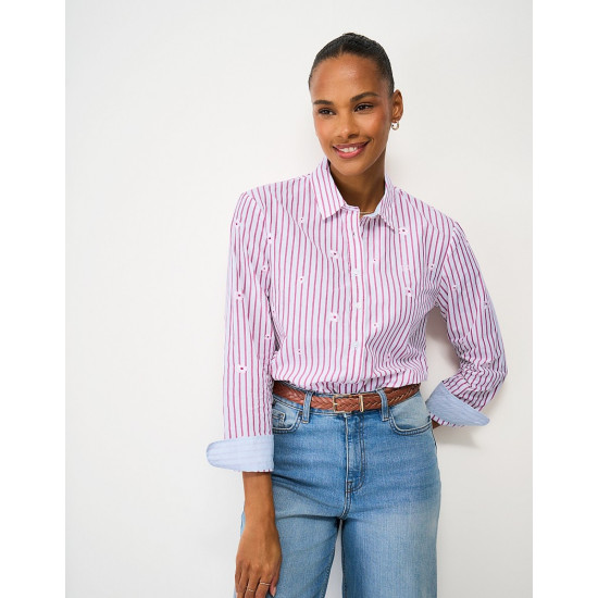 Crew Clothing Embroidered Poplin Shirt in Pink & White Stripe