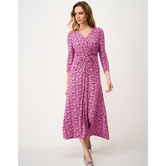 Crew Clothing Flora 3/4 Sleeve Jersey Dress in Pink