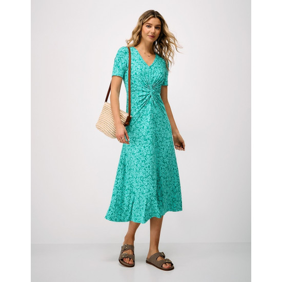 Crew Clothing Flora Short Sleeve Jersey Dress in Green Ditsy