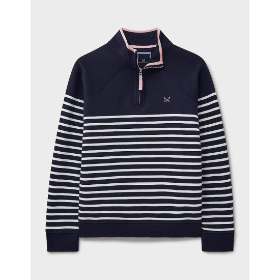 Crew Clothing Half Zip Stripe Sweatshirt - Dark Blue White Stripe