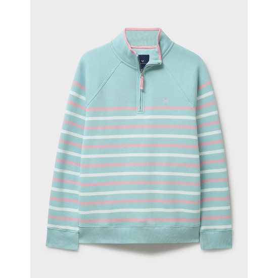 Crew Clothing Half-Zip Stripe Sweatshirt in Blue, Pink & White