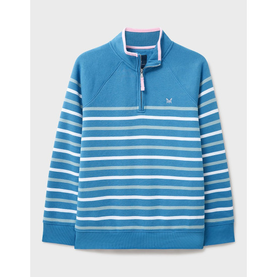 Crew Clothing Half Zip Sweatshirt - Blue, Green and White Stripes