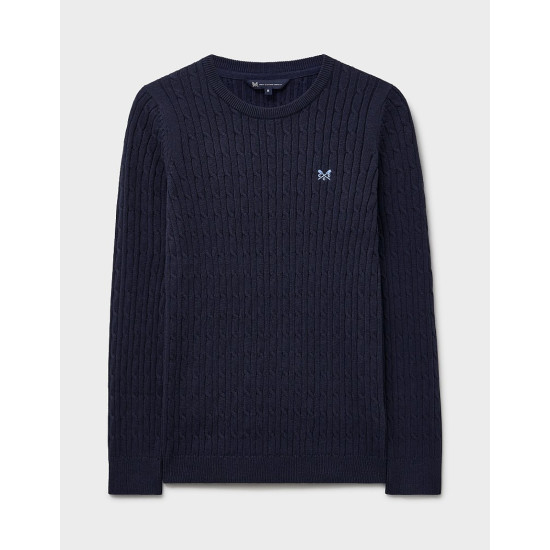 Crew Clothing Heritage Cable Jumper with Cashmere in Navy