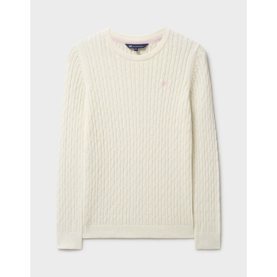 Crew Clothing Heritage Cable Jumper with Cashmere in White