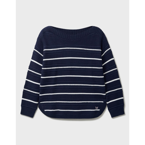 Crew Clothing Tali Textured Stitch Jumper in Navy & White Stripe