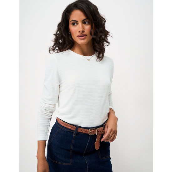 Crew Clothing Textured Stripe Long Sleeve Top in White