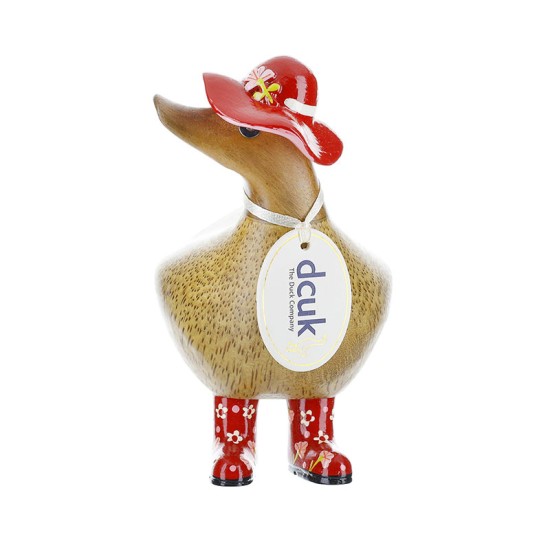 DCUK Ducky with Red Floral Hat and Welly Boots