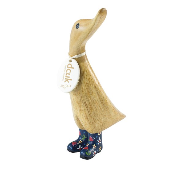 DCUK Natural Finish Duckling with Blue Floral Welly Boots