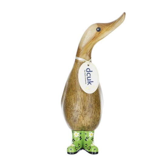 DCUK Natural Finish Duckling with Green Floral Welly Boots