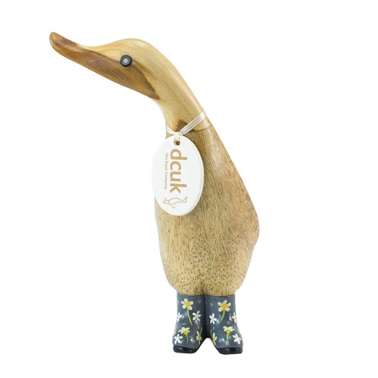 DCUK Natural Finish Duckling with Grey Floral Welly Boots