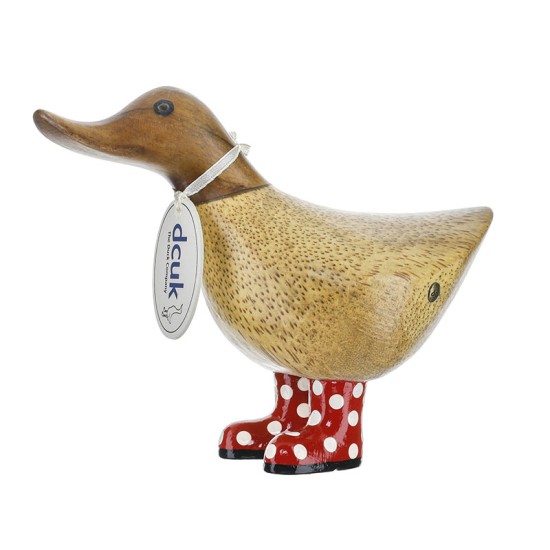 DCUK Natural Welly Walking Ducky - Red Spotty