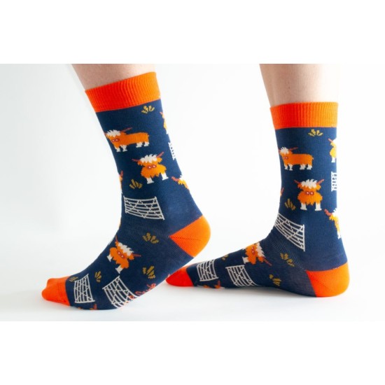 Doris & Dude DDS1894 Navy Highland Cow Bamboo Socks