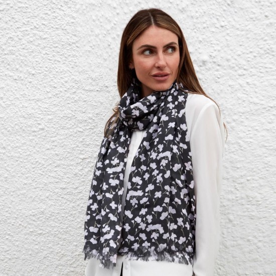 Earth Squared Charcoal Blossom Print Scarf