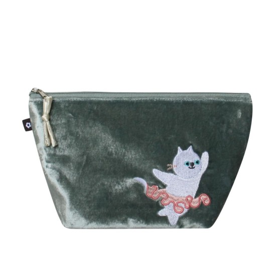 Earth Squared Grey Cat Velvet Makeup Bag