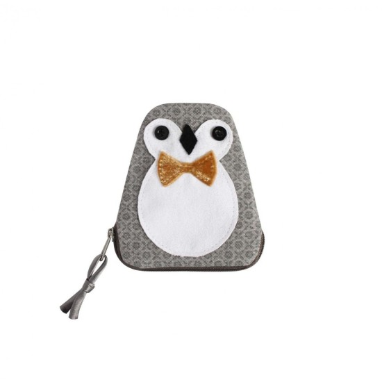 Earth Squared Grey Printed Canvas Penguin Purse