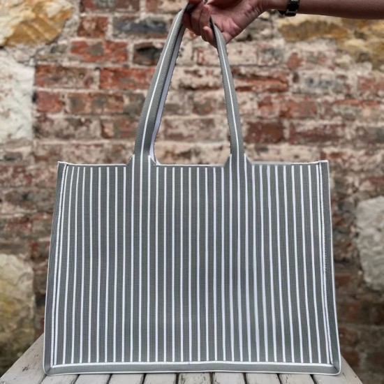 Earth Squared Grey Stripe Weave Tote Bag