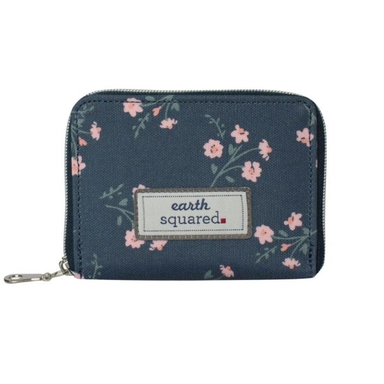 Earth Squared Navy and Pink Flower Oil Cloth Wallet