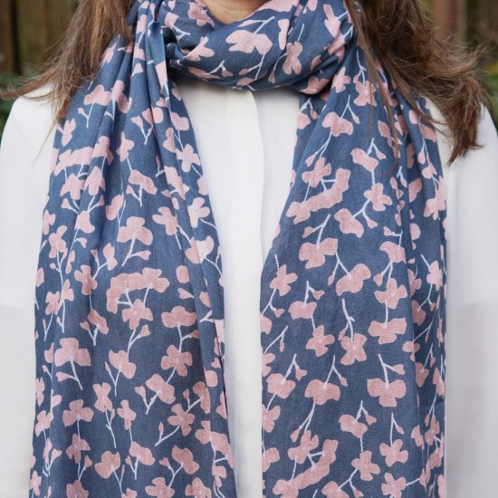 Earth Squared Navy Pink Cherry Blossom Scarf