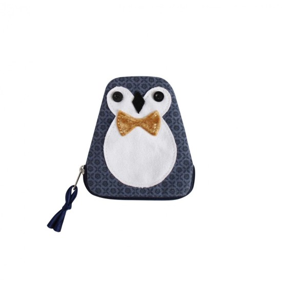 Earth Squared Navy Printed Canvas Penguin Purse