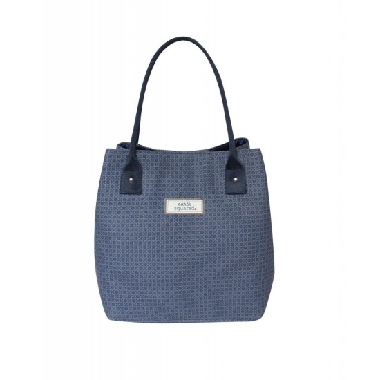 Earth Squared Navy Printed Canvas Tote Bag