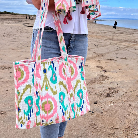 Earth Squared Pink Quilted Cotton Tote Bag